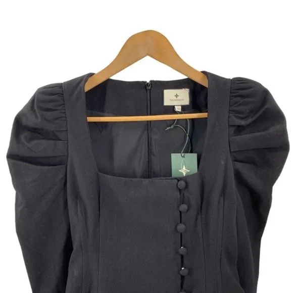 Tuckernuck NEW Black Calla Structured Puff Sleeve Button Blouse Size XL - Picture 5 of 11